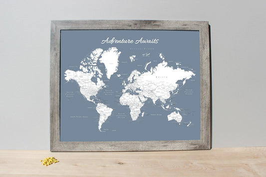 Framed World Push Pin Map - Slate Blue - Wander Together Outfitters