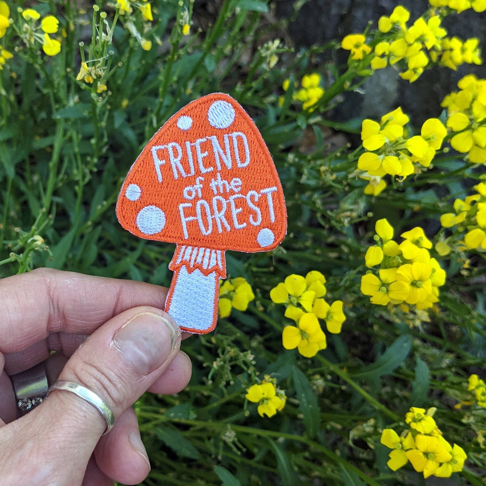 "Friend of the Forest"Mushroom Embroidered Iron On Patch - Wander Together Outfitters