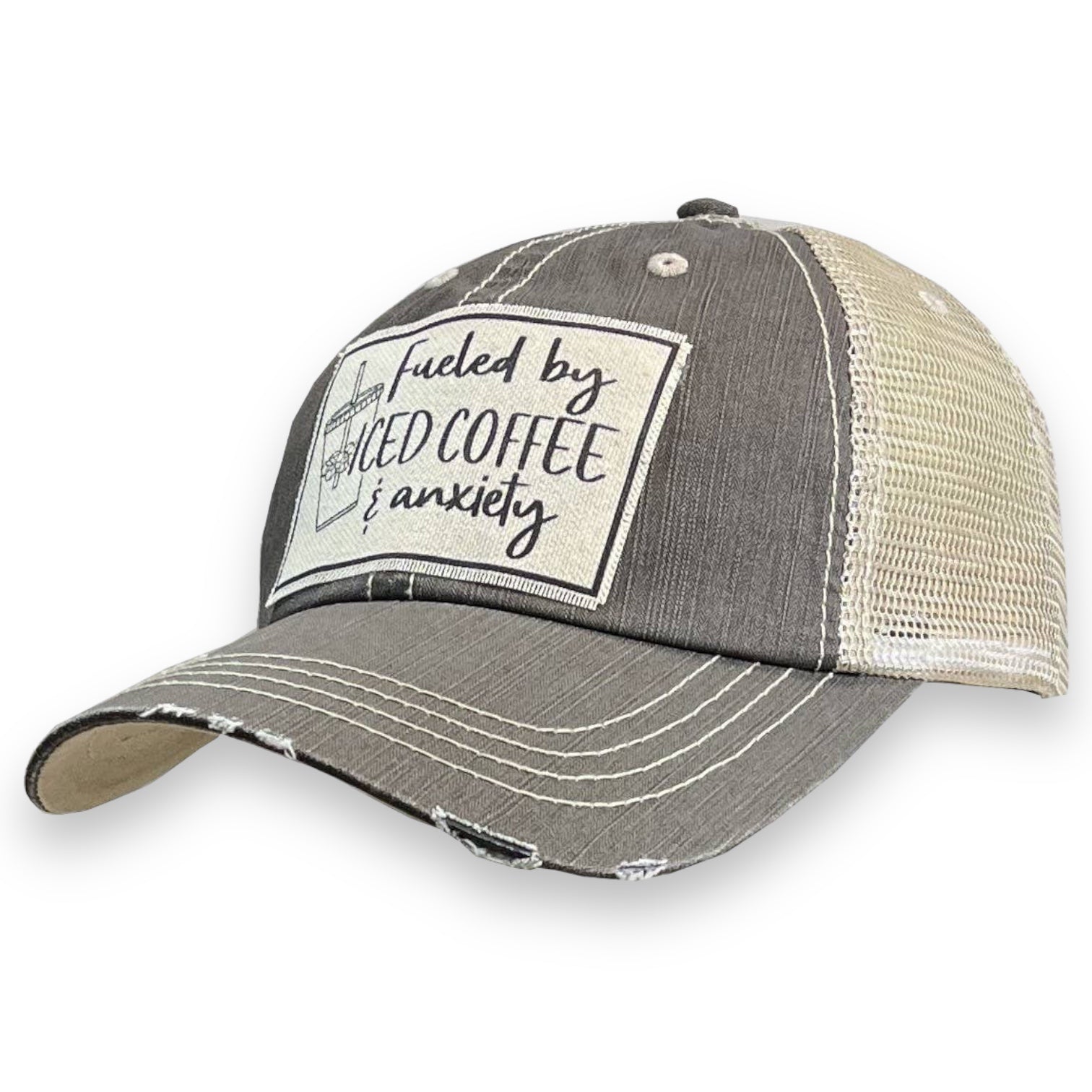 "Fueled By Iced Coffee & Anxiety" Trucker Hat Baseball Cap - Wander Together Outfitters