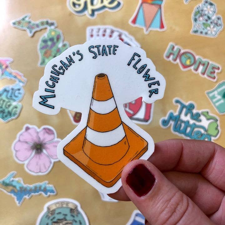 Funny Michigan State Flower Sticker (Construction Cone) - Wander Together Outfitters