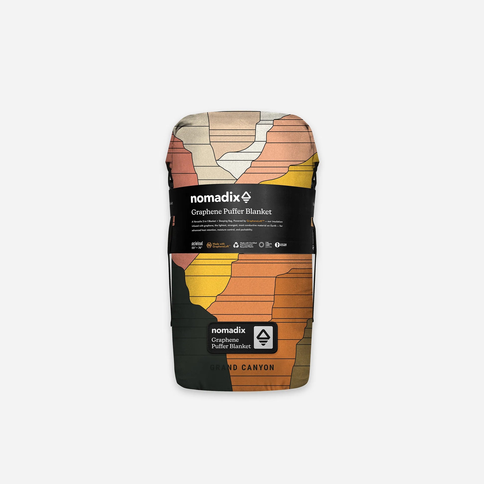 Nomadix graphene puffer blanket packaging on a white background