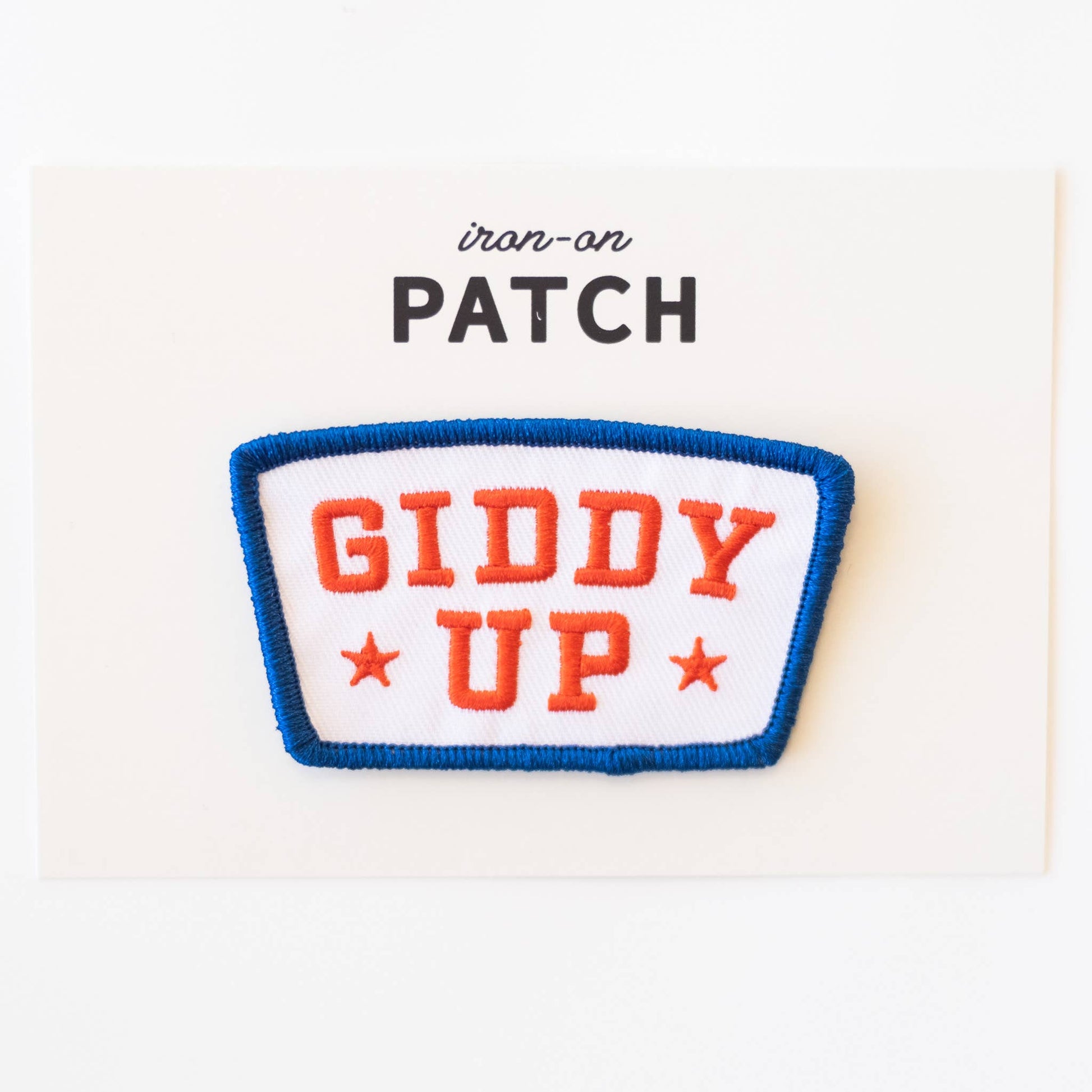 "Giddy Up" Embroidered Iron On Patch - Red, White and Blue - Wander Together Outfitters