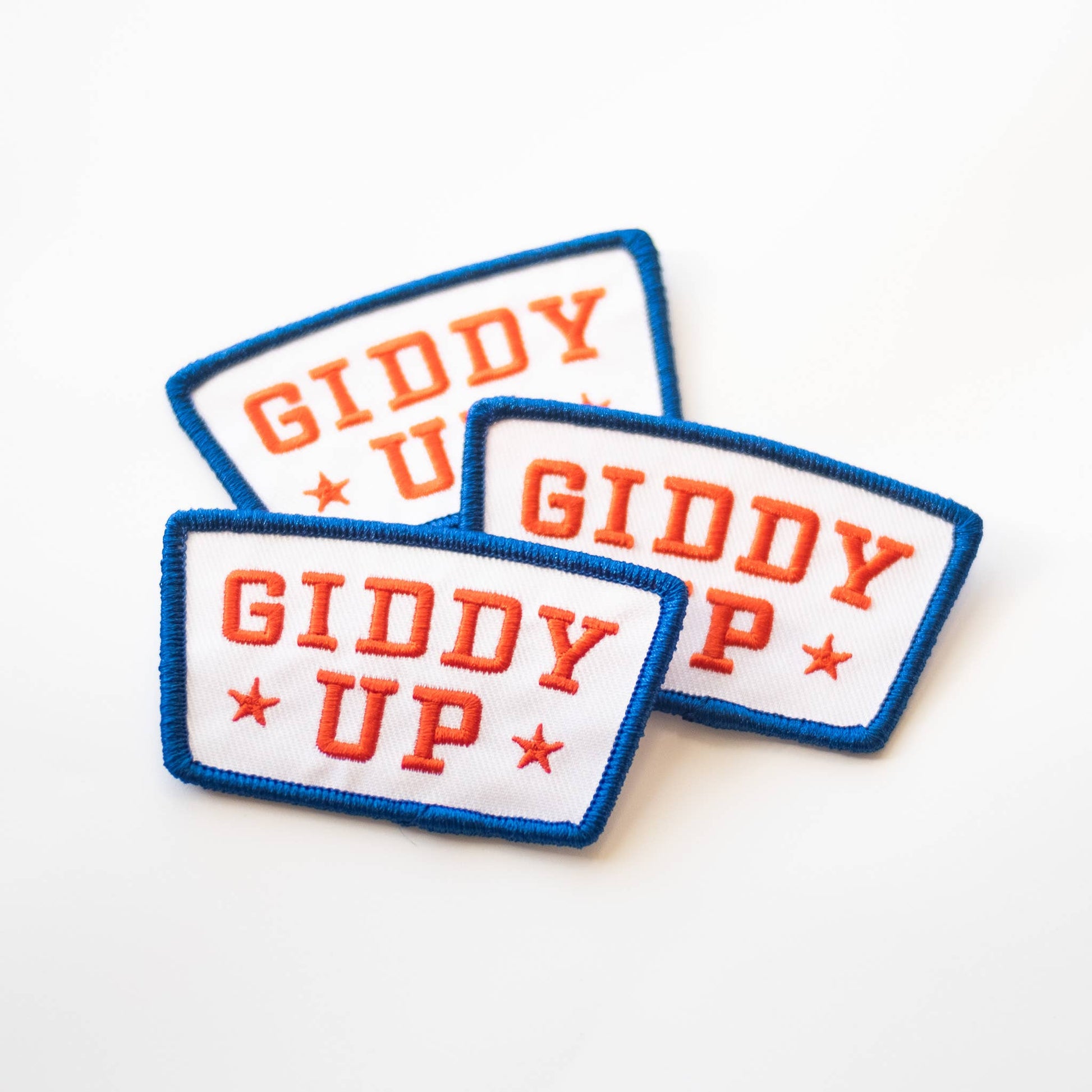 "Giddy Up" Embroidered Iron On Patch - Red, White and Blue - Wander Together Outfitters
