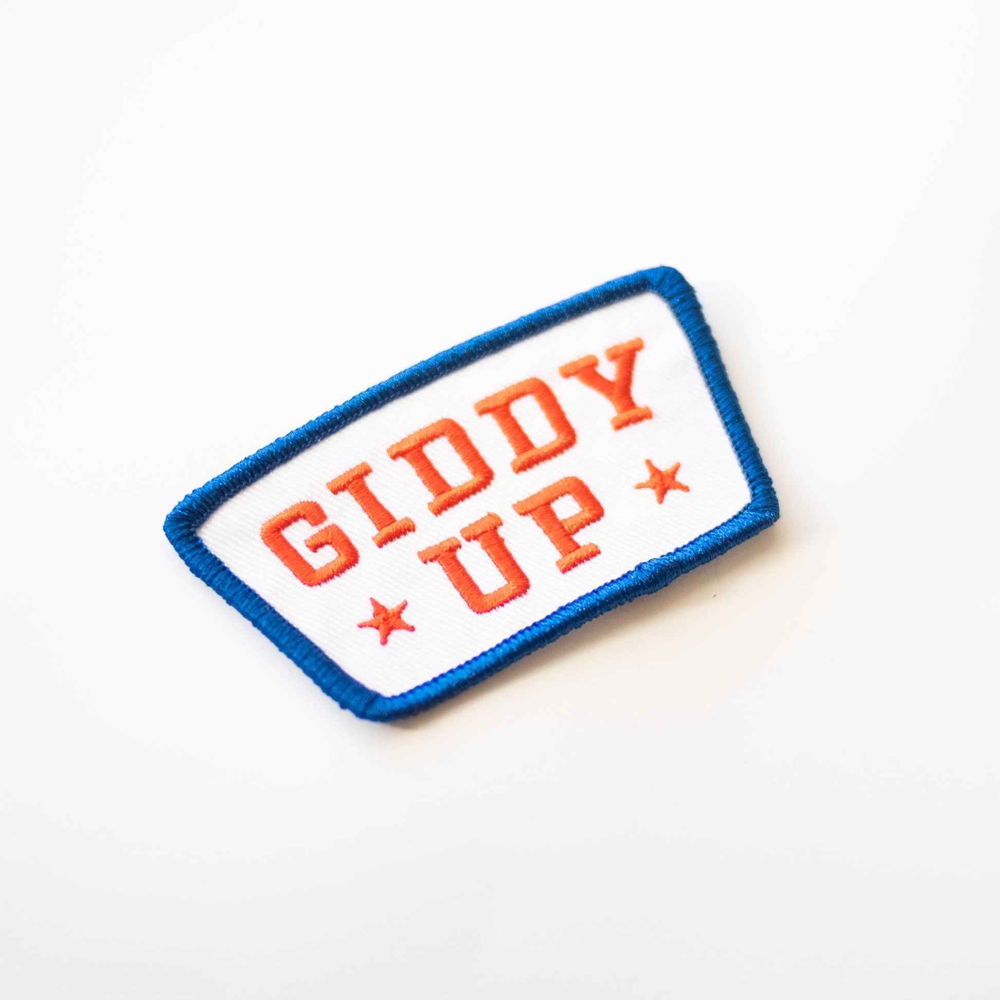 "Giddy Up" Embroidered Iron On Patch - Red, White and Blue - Wander Together Outfitters