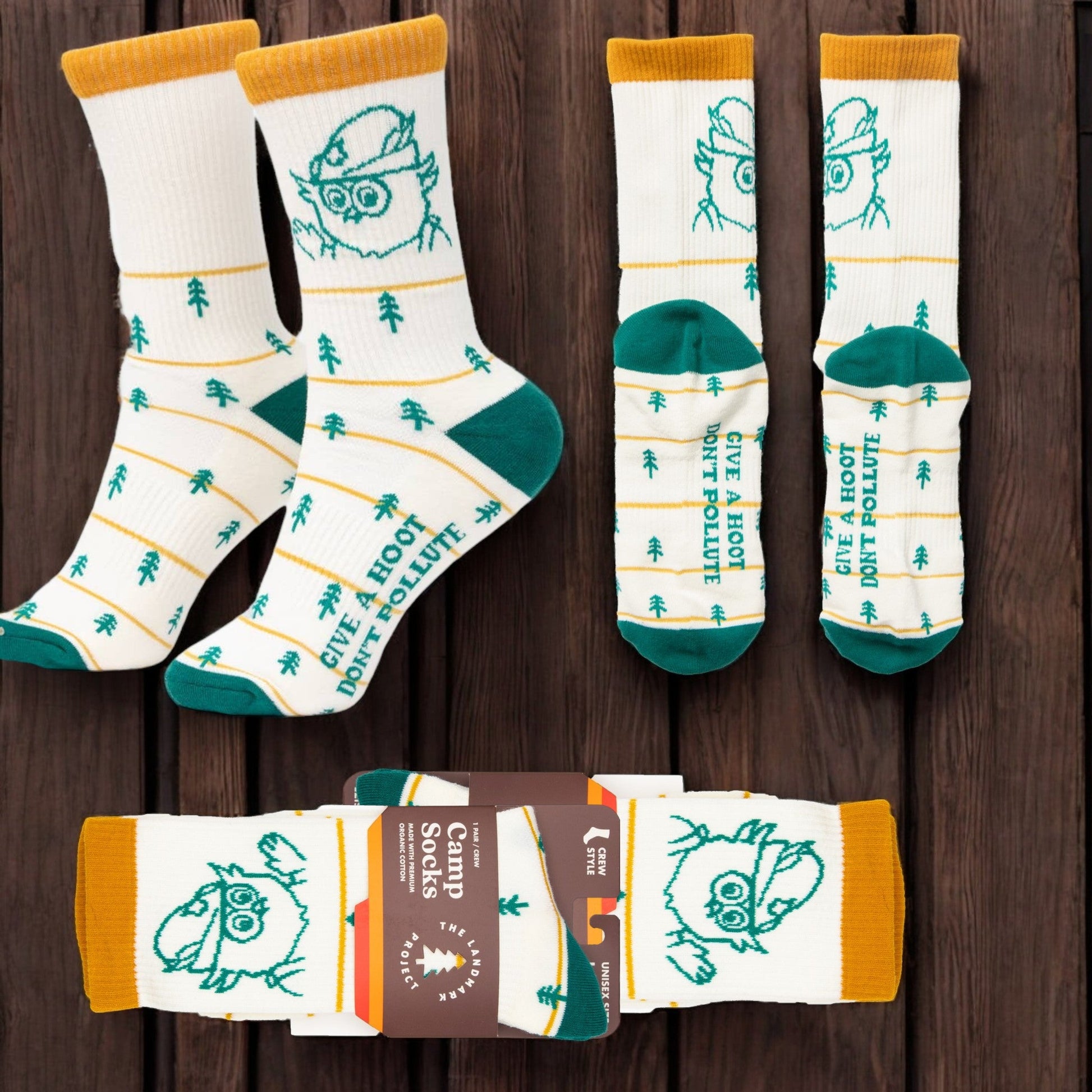 "Give A Hoot" Don't Pollute Woody Owl Unisex Socks - Wander Together Outfitters