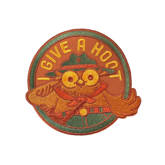 “Give A Hoot” Woodsy Owl Large Round Iron On Patch - Wander Together Outfitters