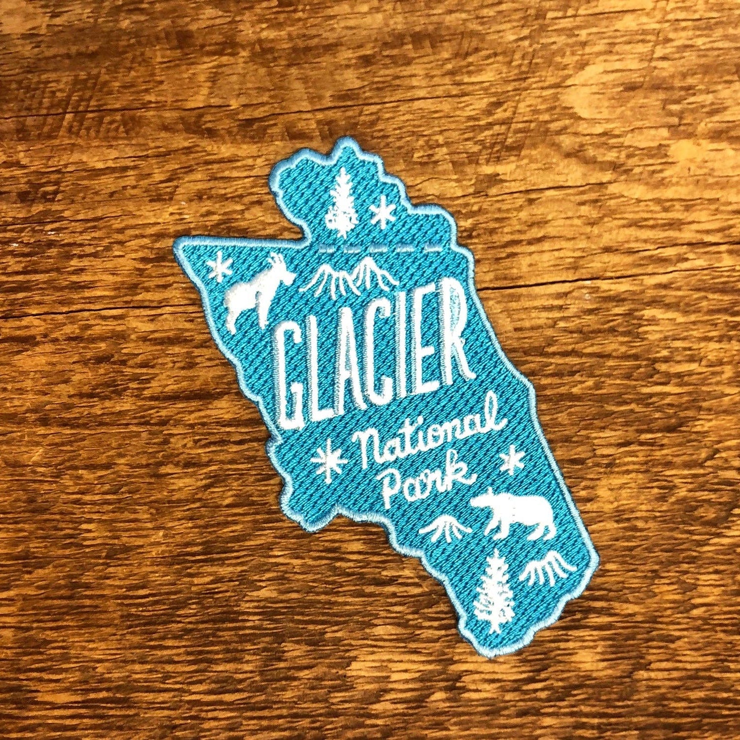 Glacier National Park Embroidered Iron On Patch (Aqua) - Wander Together Outfitters