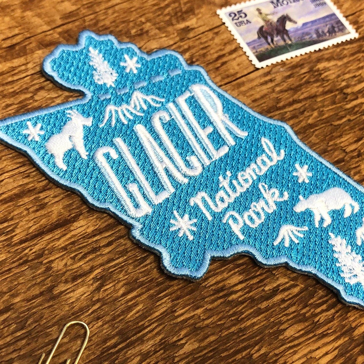 Glacier National Park Embroidered Iron On Patch (Aqua) - Wander Together Outfitters