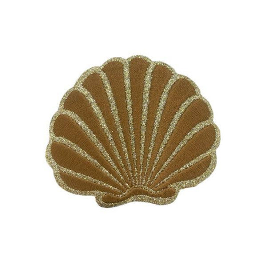 Glitter Fan Seashell Embroidered Iron On Patch - Wander Together Outfitters