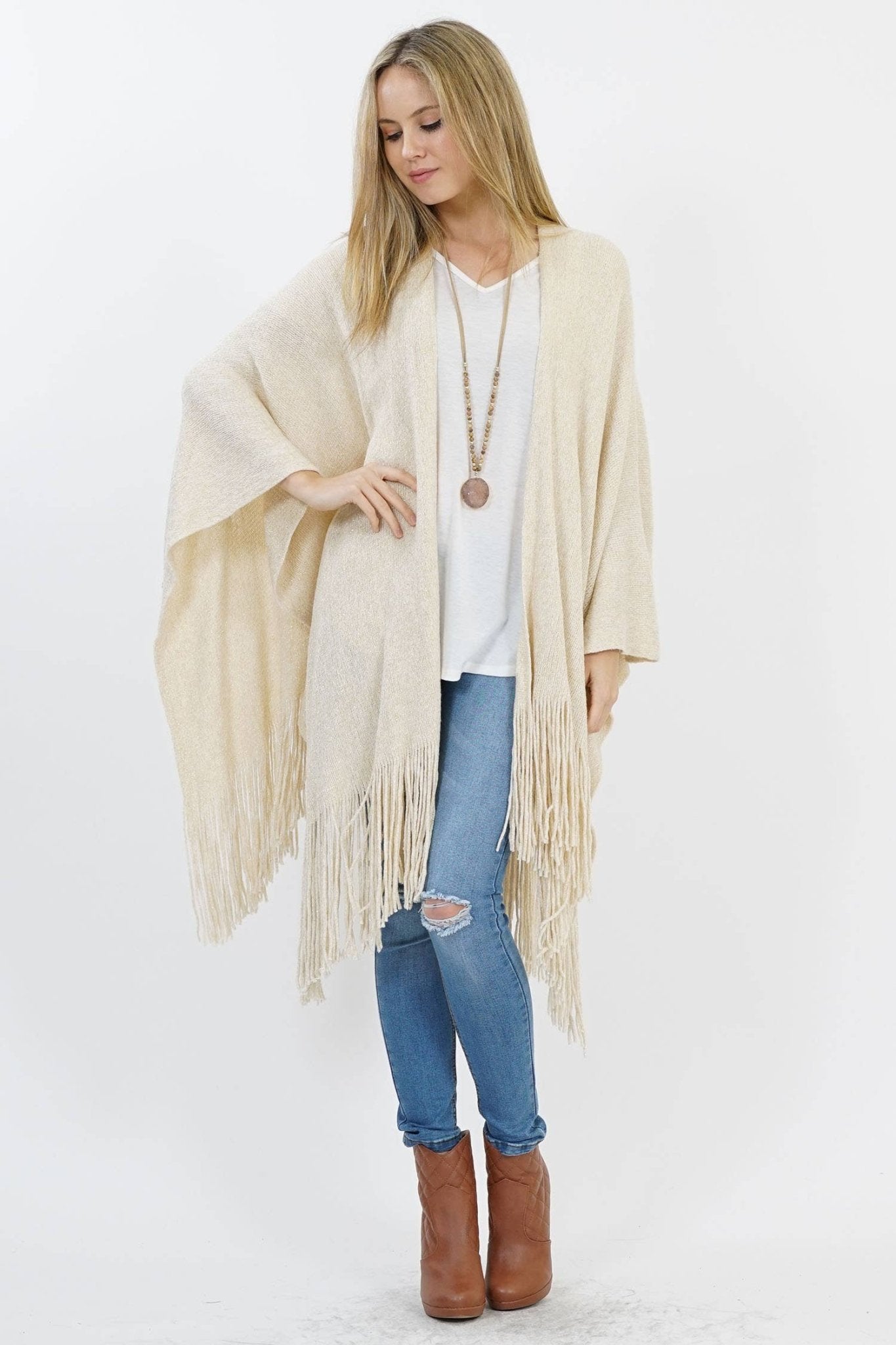 Glittering Threads Kimono Poncho: Gold or Ivory (Last Chance) - Wander Together Outfitters