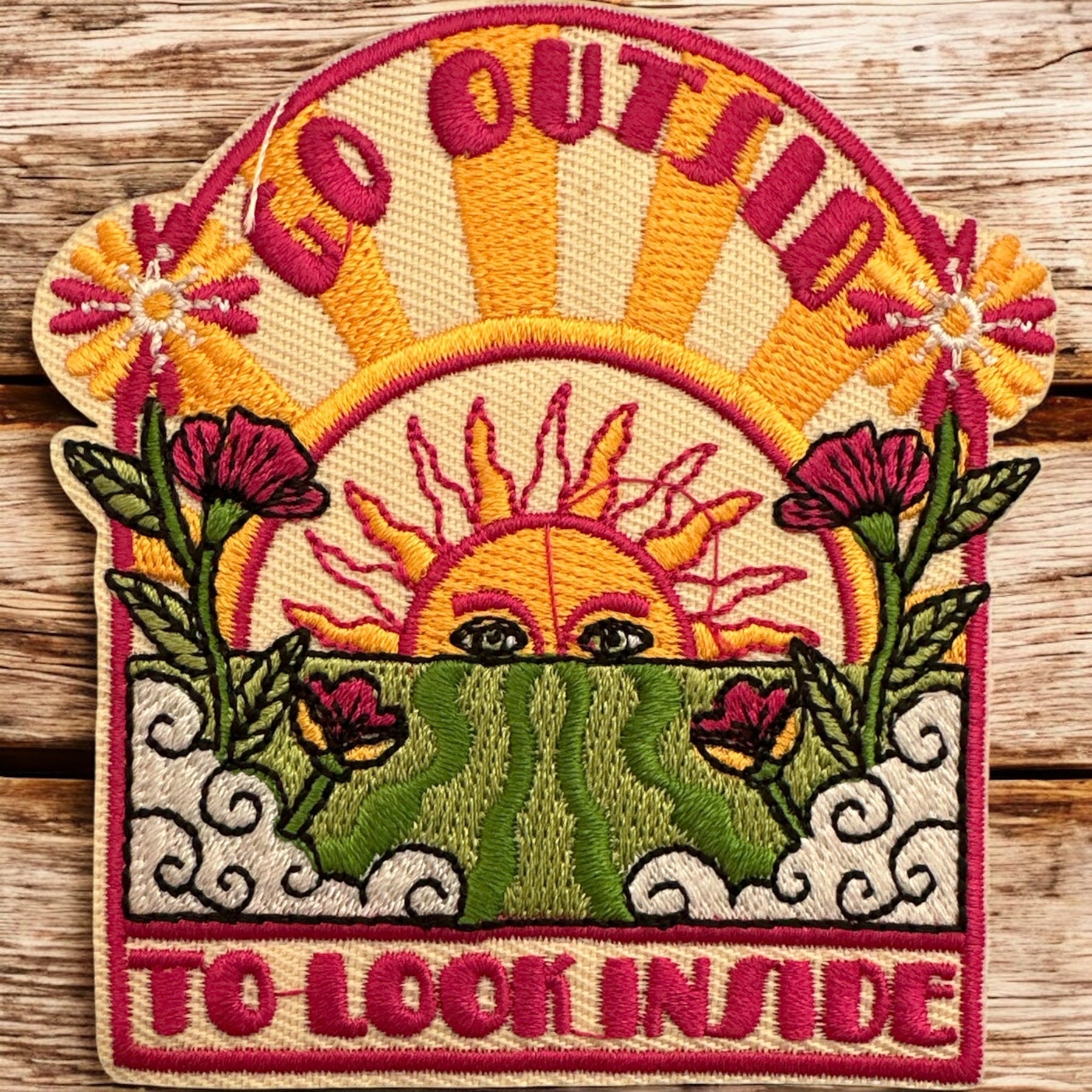 “Go Outside To Look Inside” Embroidered Iron On Patch - Wander Together Outfitters