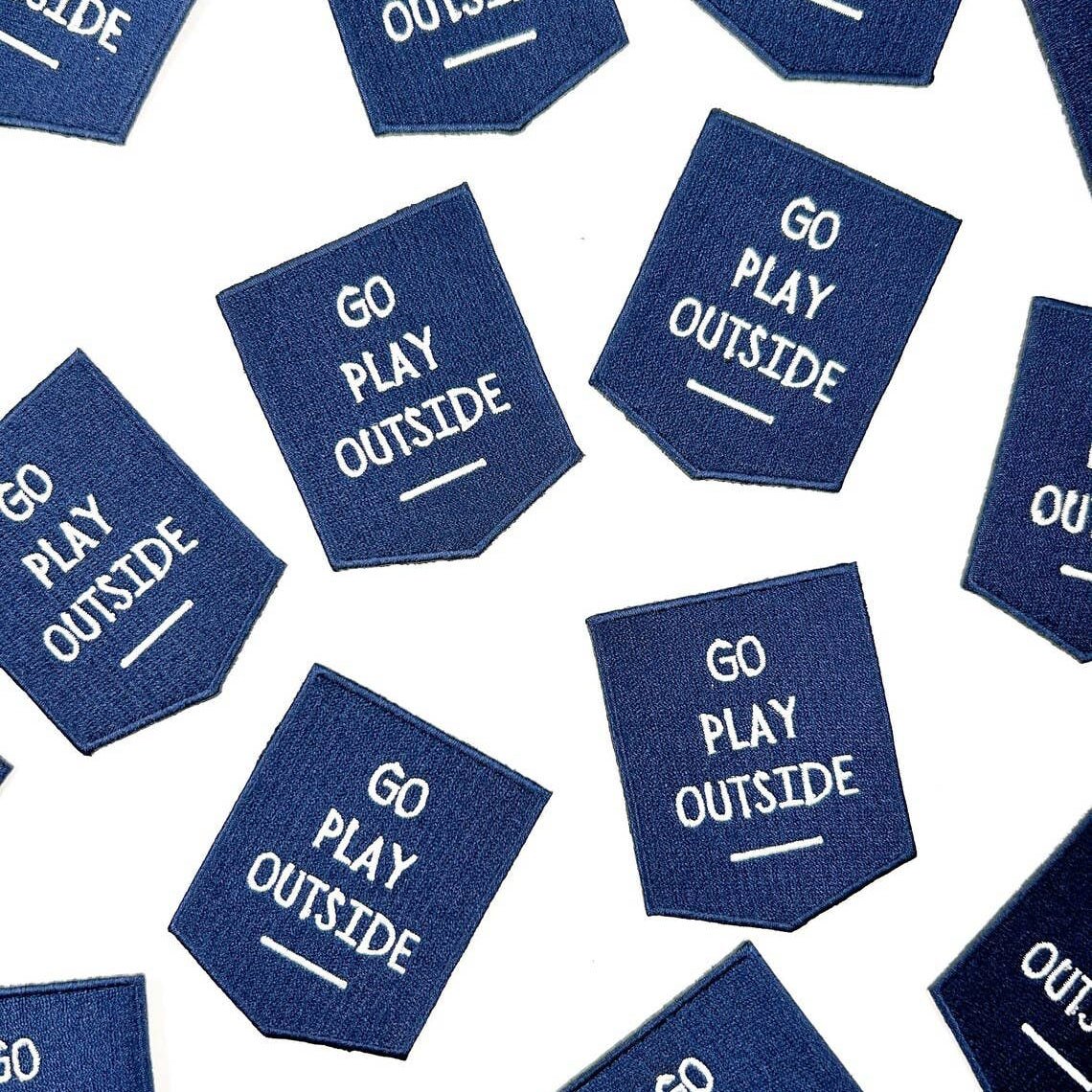 'Go Play Outside" Embroidered Iron - On Patch (Natural or Navy) - Wander Together Outfitters