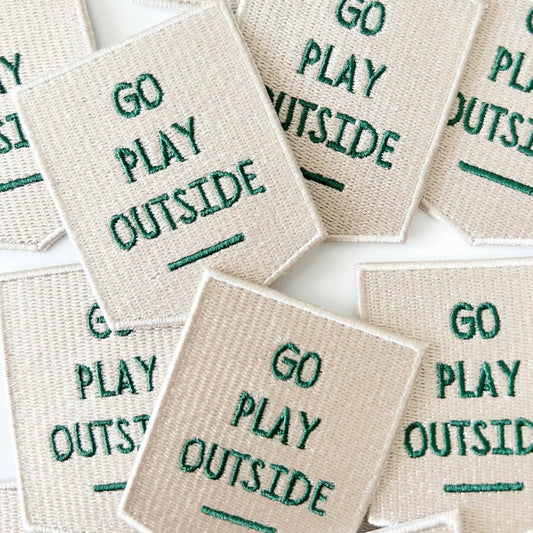 'Go Play Outside" Embroidered Iron - On Patch (Natural or Navy) - Wander Together Outfitters