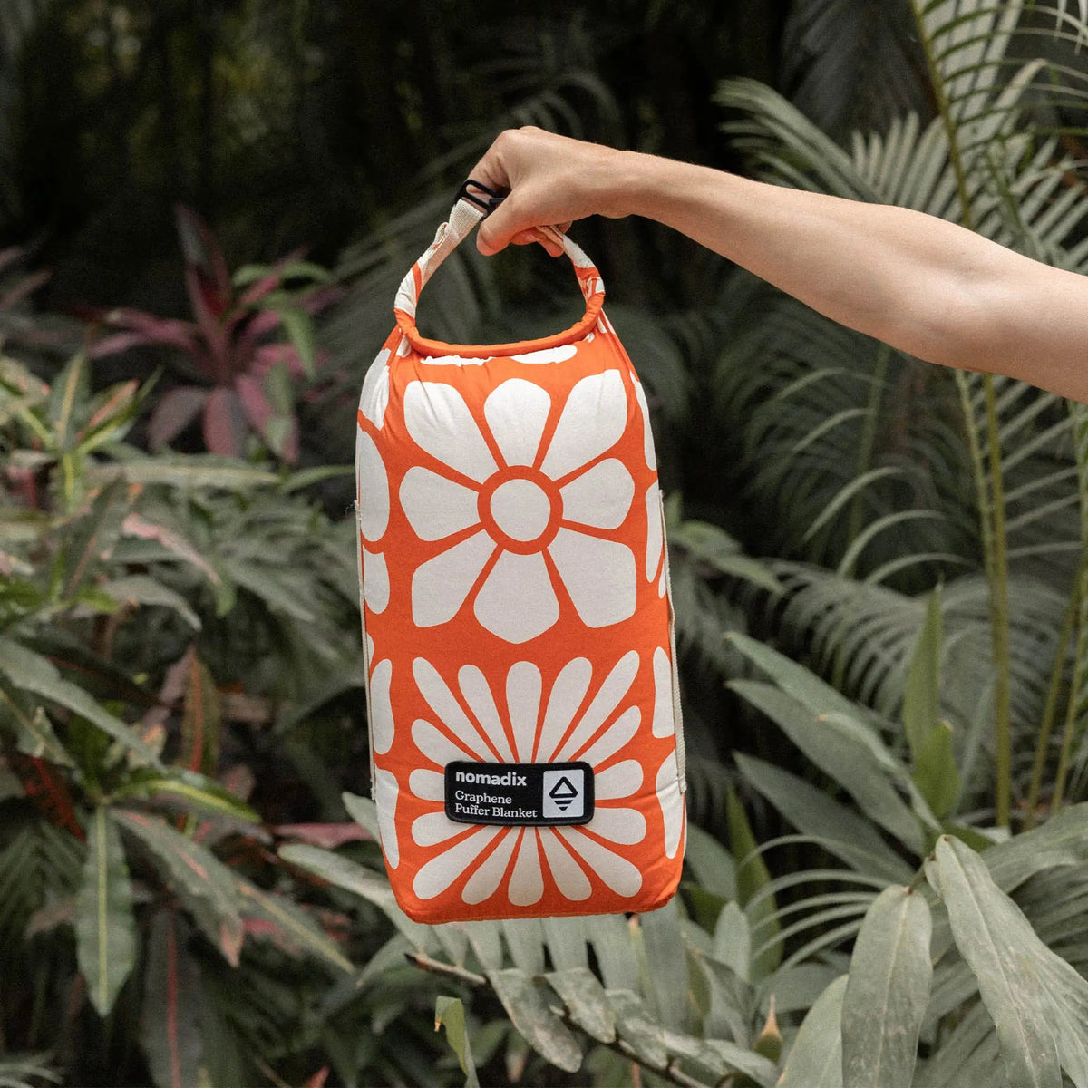 Graphene Puffer Sleeping Bag Blanket: Big Flowers Expedition Orange - Wander Together Outfitters