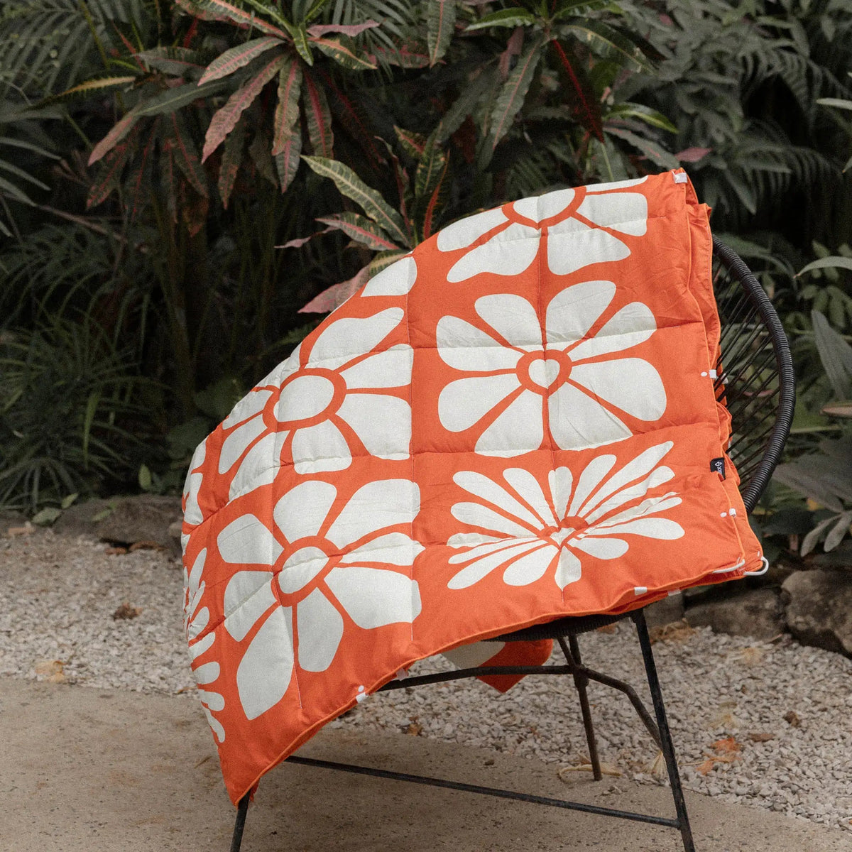 Graphene Puffer Sleeping Bag Blanket: Big Flowers Expedition Orange - Wander Together Outfitters