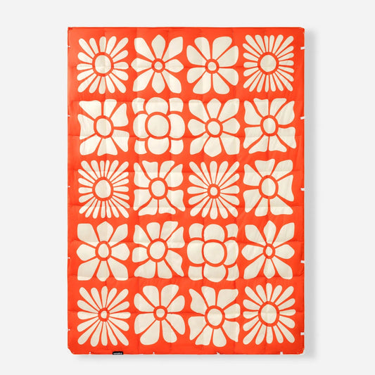 Graphene Puffer Sleeping Bag Blanket: Big Flowers Expedition Orange - Wander Together Outfitters