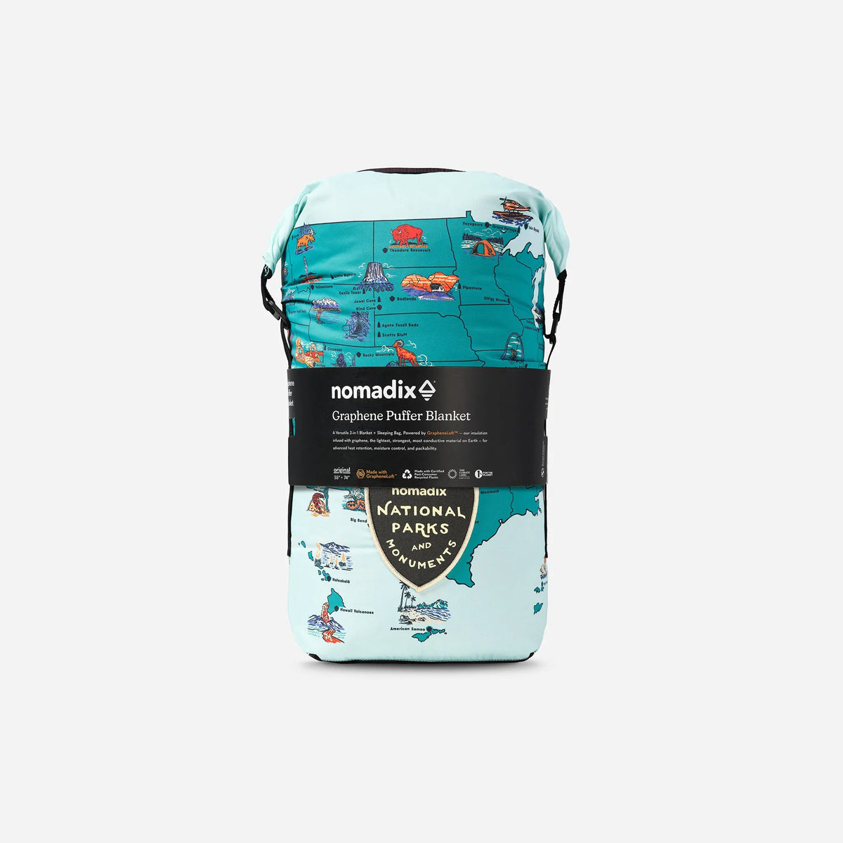 Graphene Puffer Sleeping Bag Blanket: National Parks and Monuments Map - Wander Together Outfitters