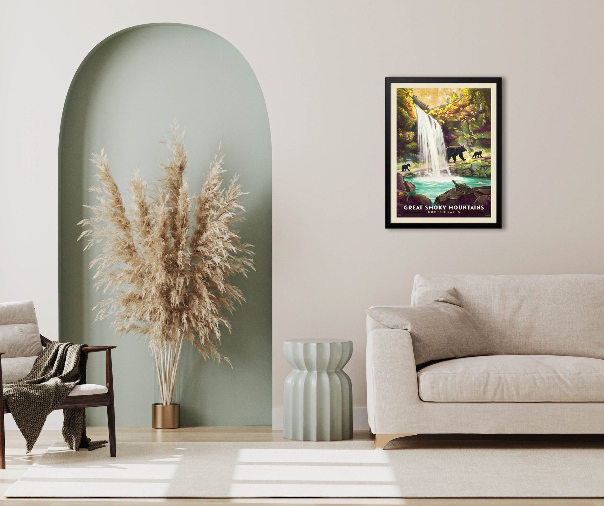 Great Smoky Mountains National Park: Grotto Falls (63 National Parks) Art Print - Wander Together Outfitters