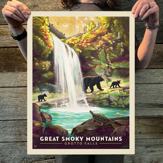 Great Smoky Mountains National Park: Grotto Falls (63 National Parks) Art Print - Wander Together Outfitters