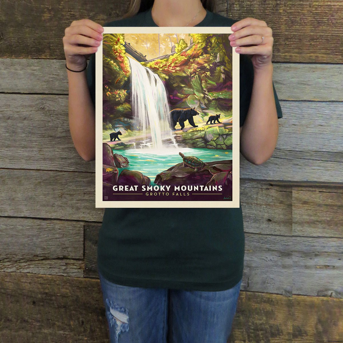 Great Smoky Mountains National Park: Grotto Falls (63 National Parks) Art Print - Wander Together Outfitters