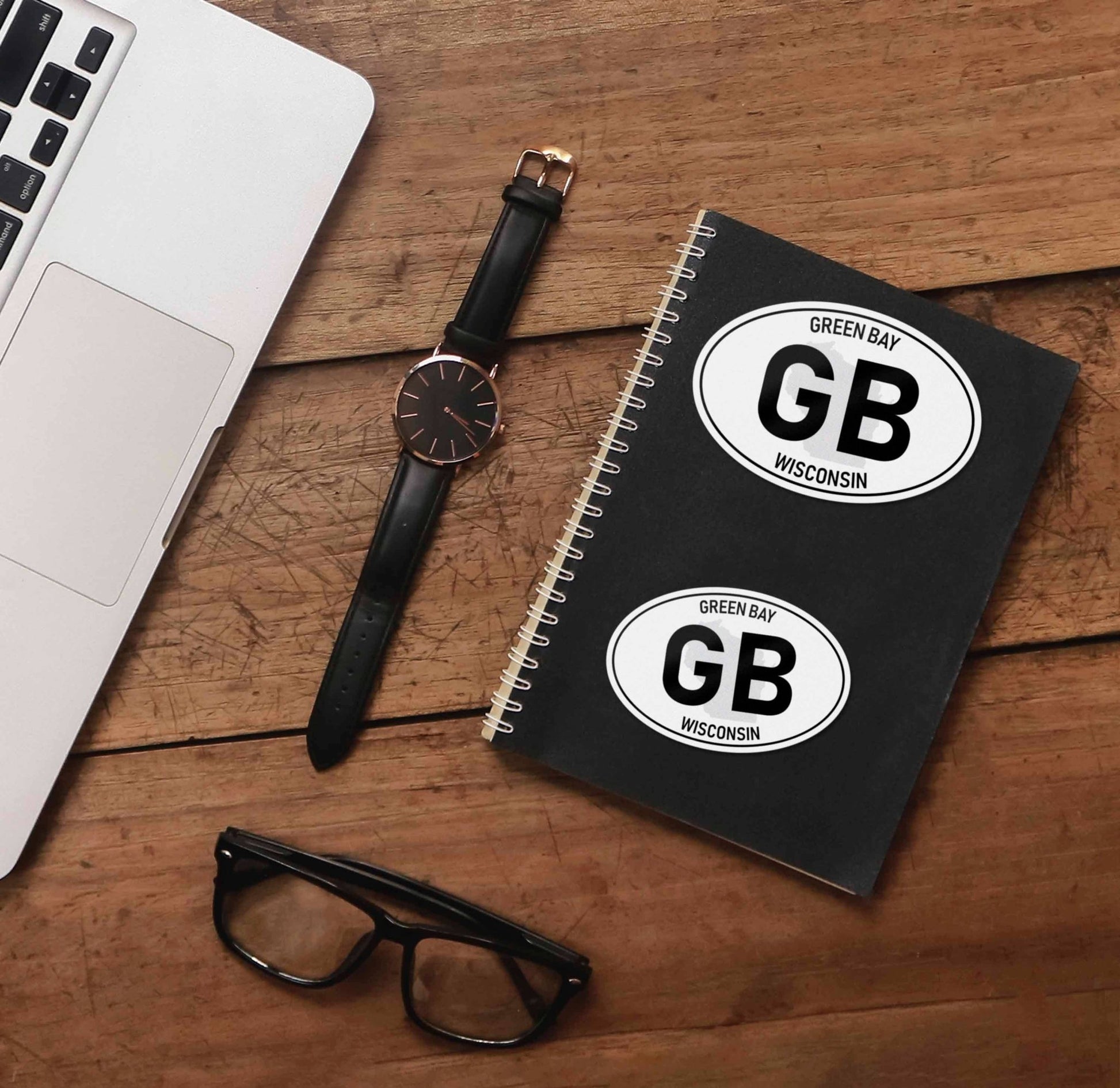 Green Bay Wisconsin "GB" White Oval Sticker - Wander Together Outfitters