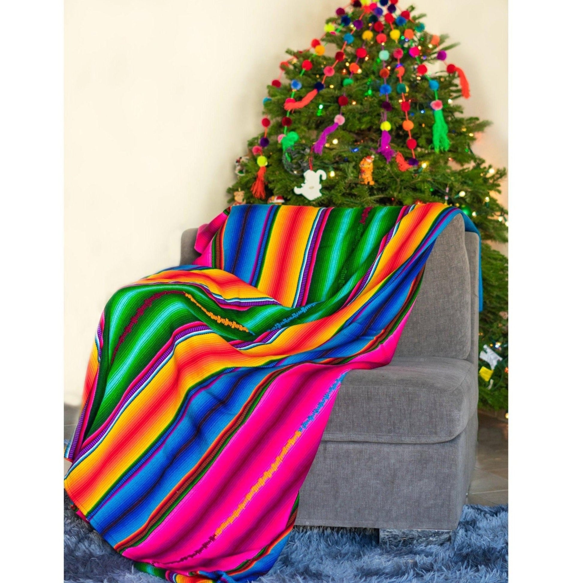 Hacienda Sarape Striped Colorful Blanket - Guatemala - Wander Together Outfitters
