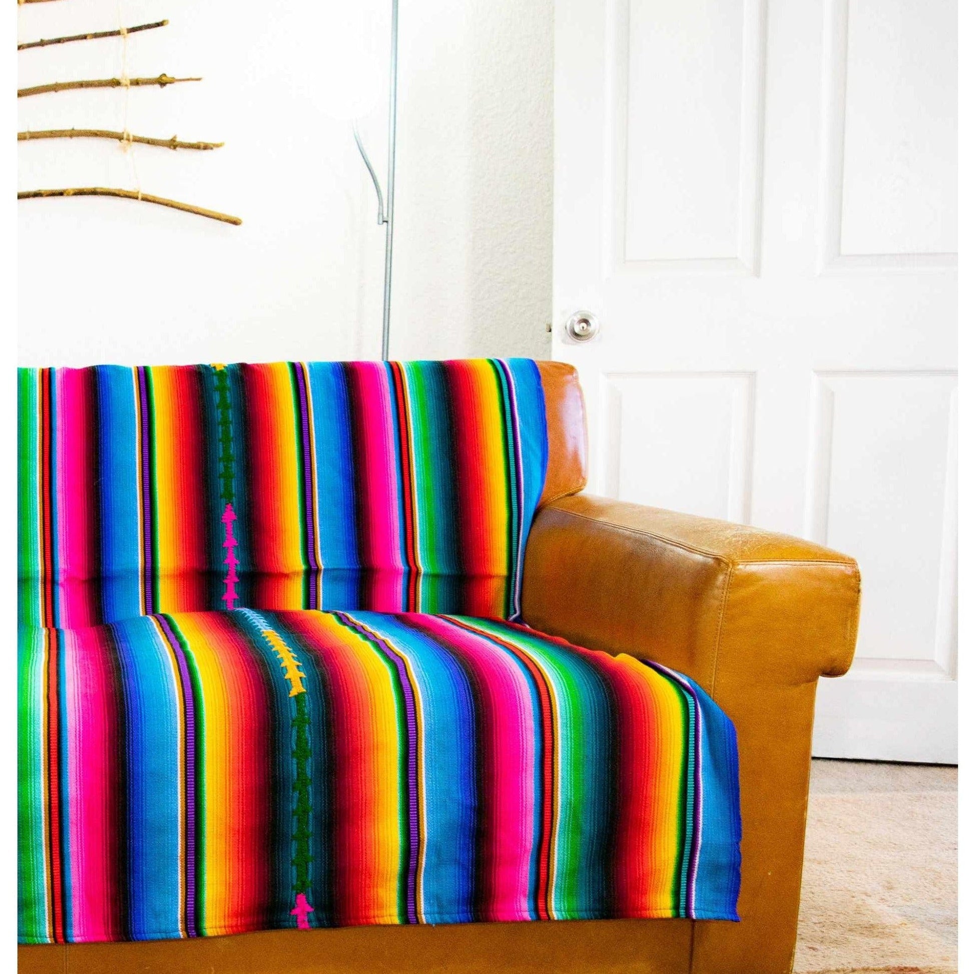 Hacienda Sarape Striped Colorful Blanket - Guatemala - Wander Together Outfitters