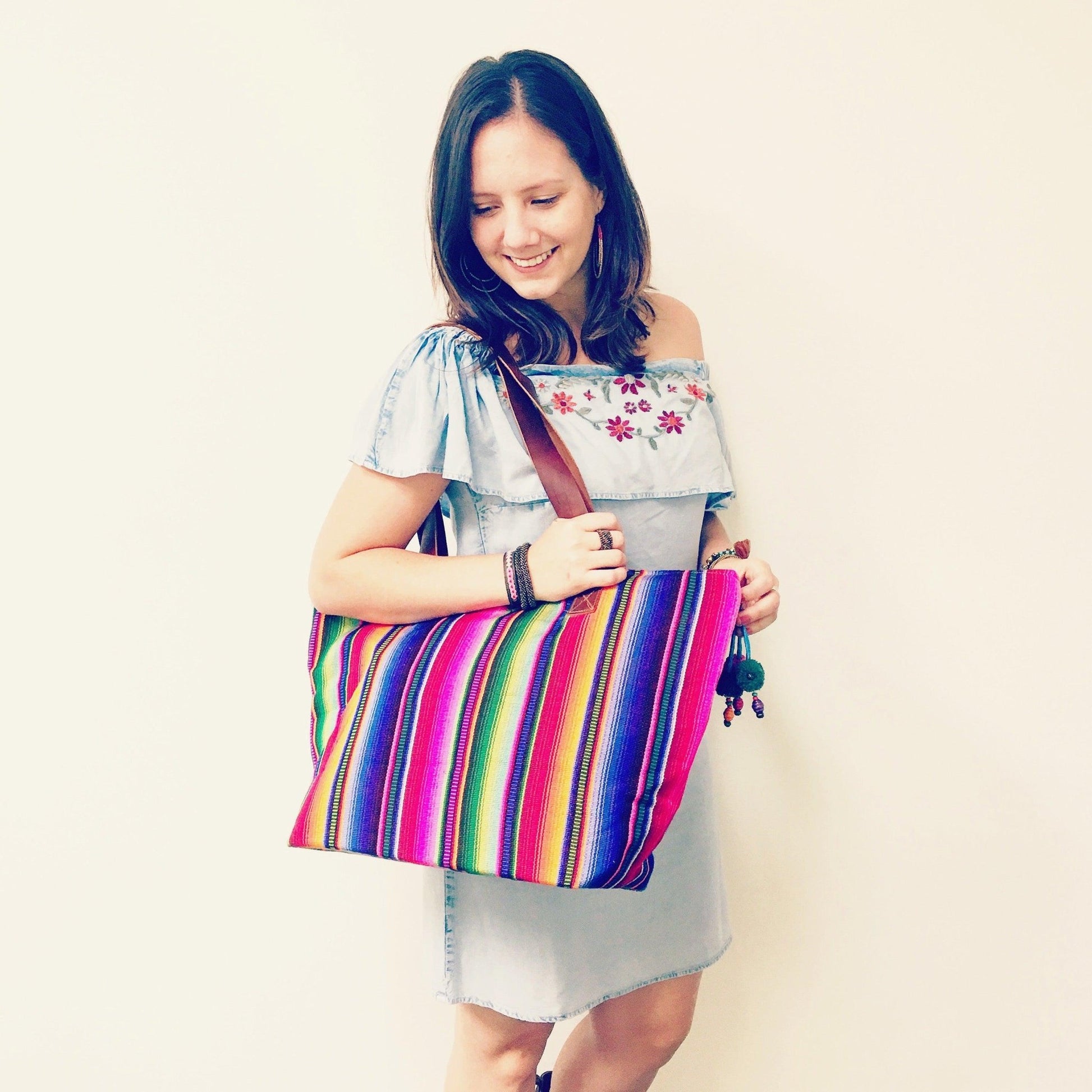 Hacienda Stripe Sustainable Computer Overnight Tote - Guatemala - Wander Together Outfitters