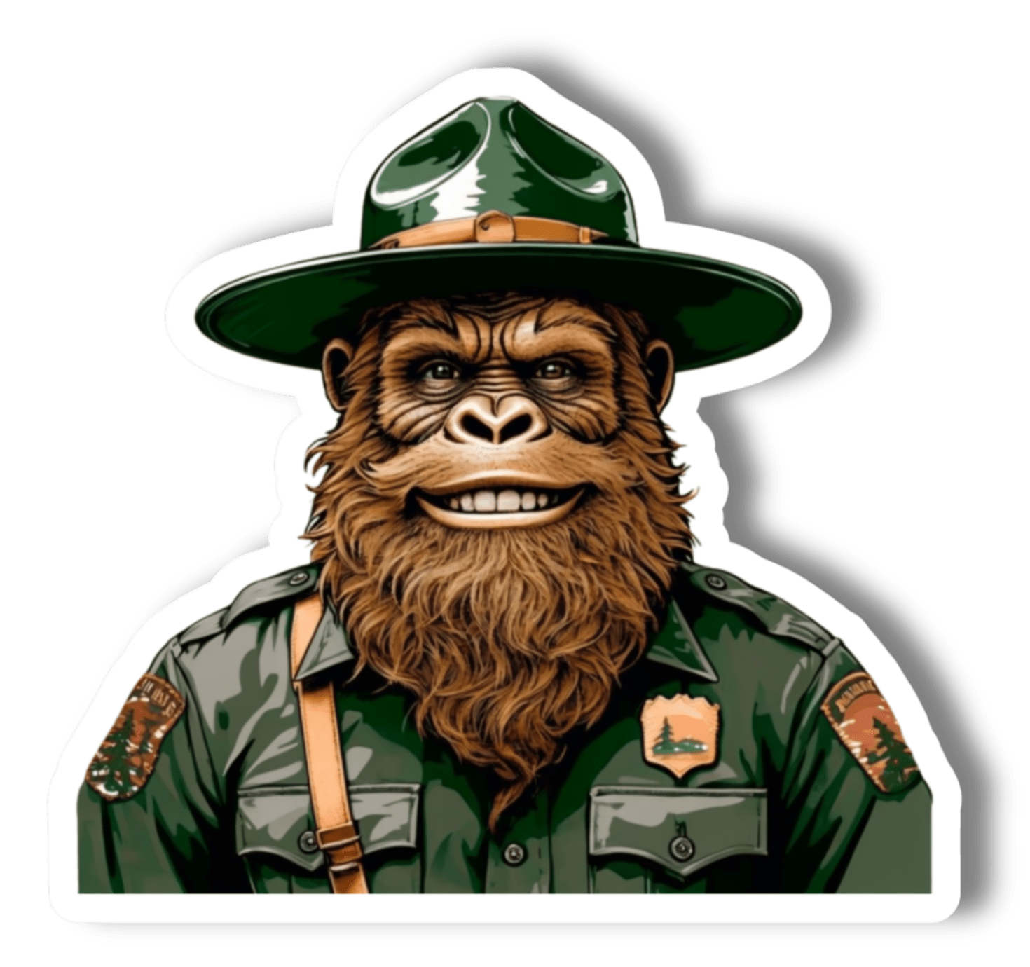 Happy Park Ranger Sasquatch or Bigfoot Vinyl 3" Vinyl Sticker - Wander Together Outfitters