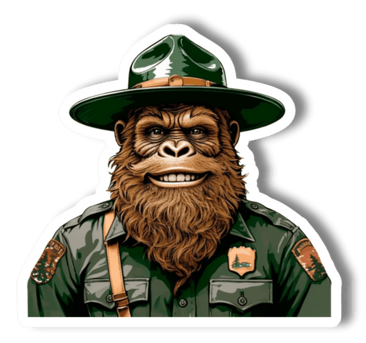 Happy Park Ranger Sasquatch or Bigfoot Vinyl 3" Vinyl Sticker - Wander Together Outfitters
