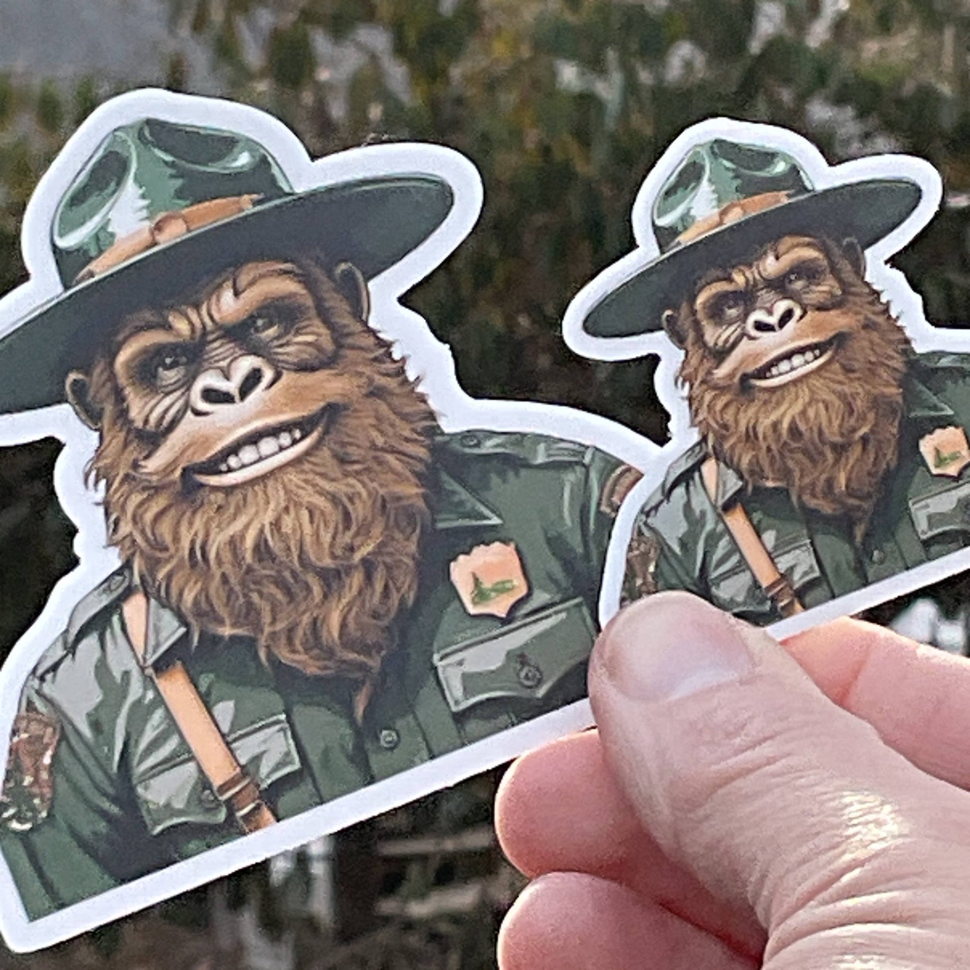 Happy Park Ranger Sasquatch or Bigfoot Vinyl 3" Vinyl Sticker - Wander Together Outfitters