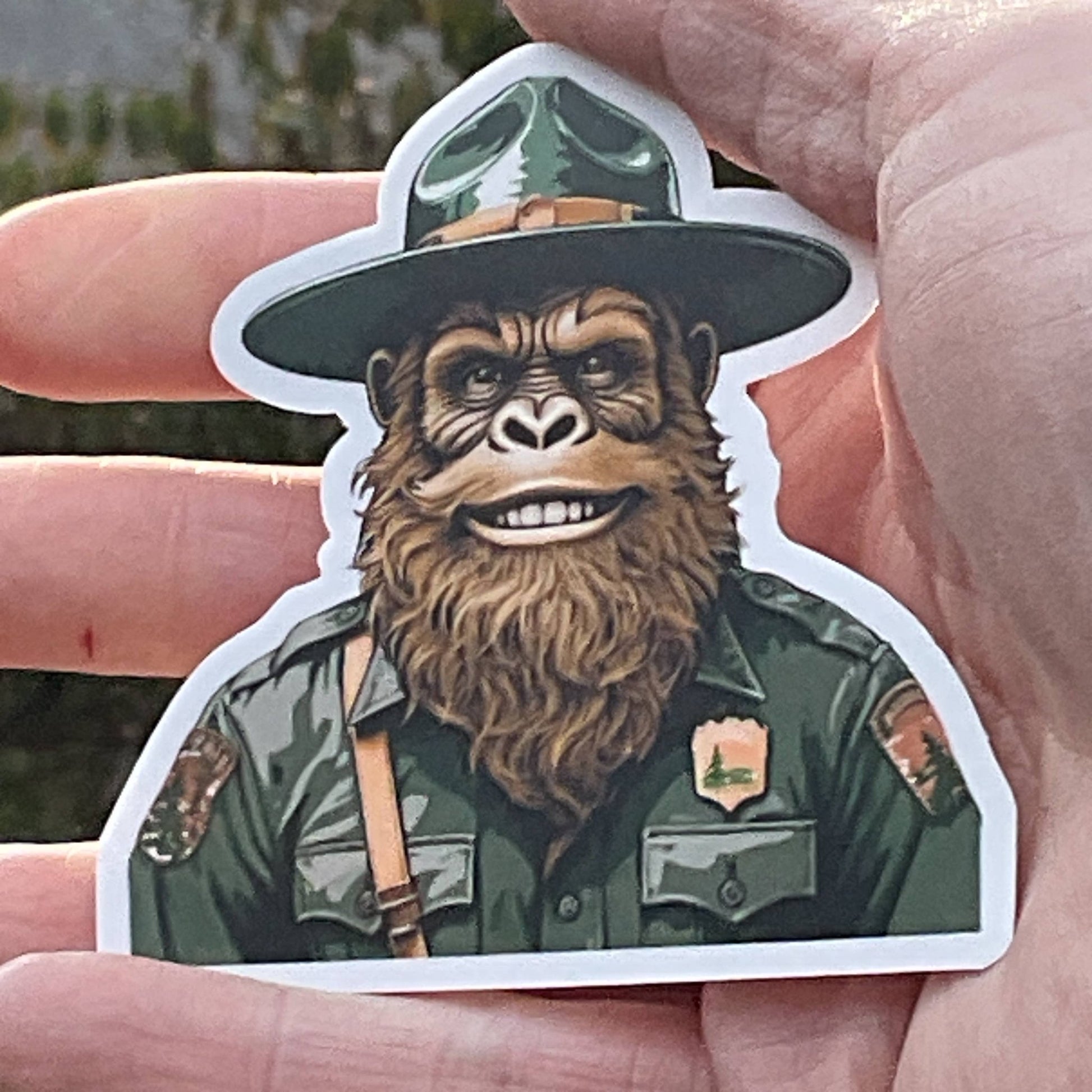 Happy Park Ranger Sasquatch or Bigfoot Vinyl 3" Vinyl Sticker - Wander Together Outfitters