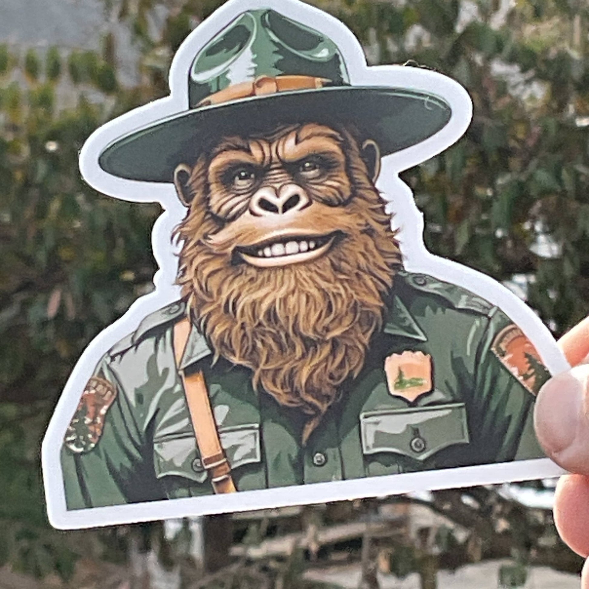 Happy Park Ranger Sasquatch or Bigfoot Vinyl 3" Vinyl Sticker - Wander Together Outfitters