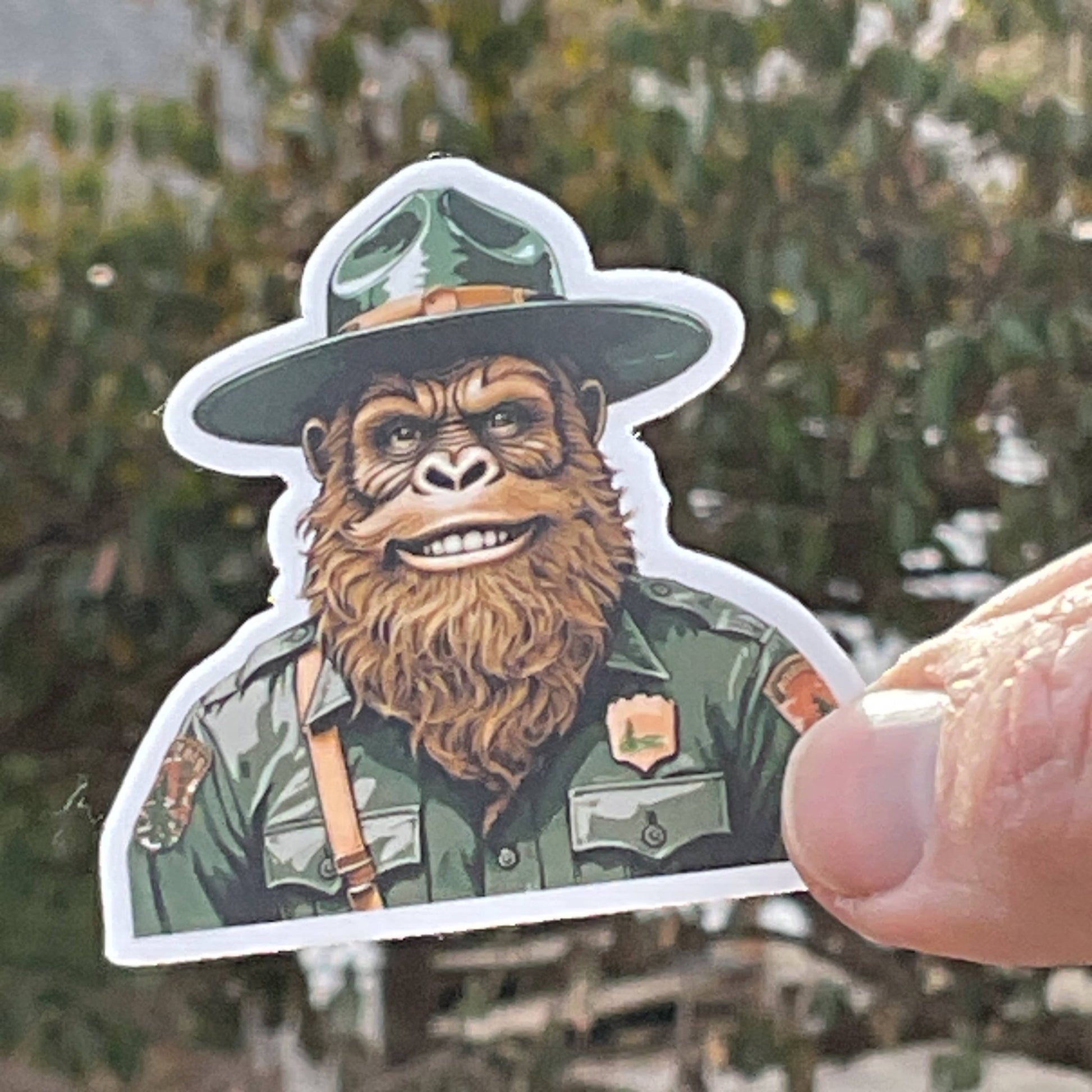 Happy Park Ranger Sasquatch or Bigfoot Vinyl 3" Vinyl Sticker - Wander Together Outfitters