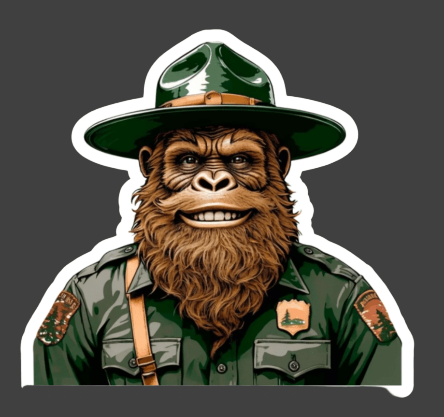 Happy Park Ranger Sasquatch or Bigfoot Vinyl 3" Vinyl Sticker - Wander Together Outfitters