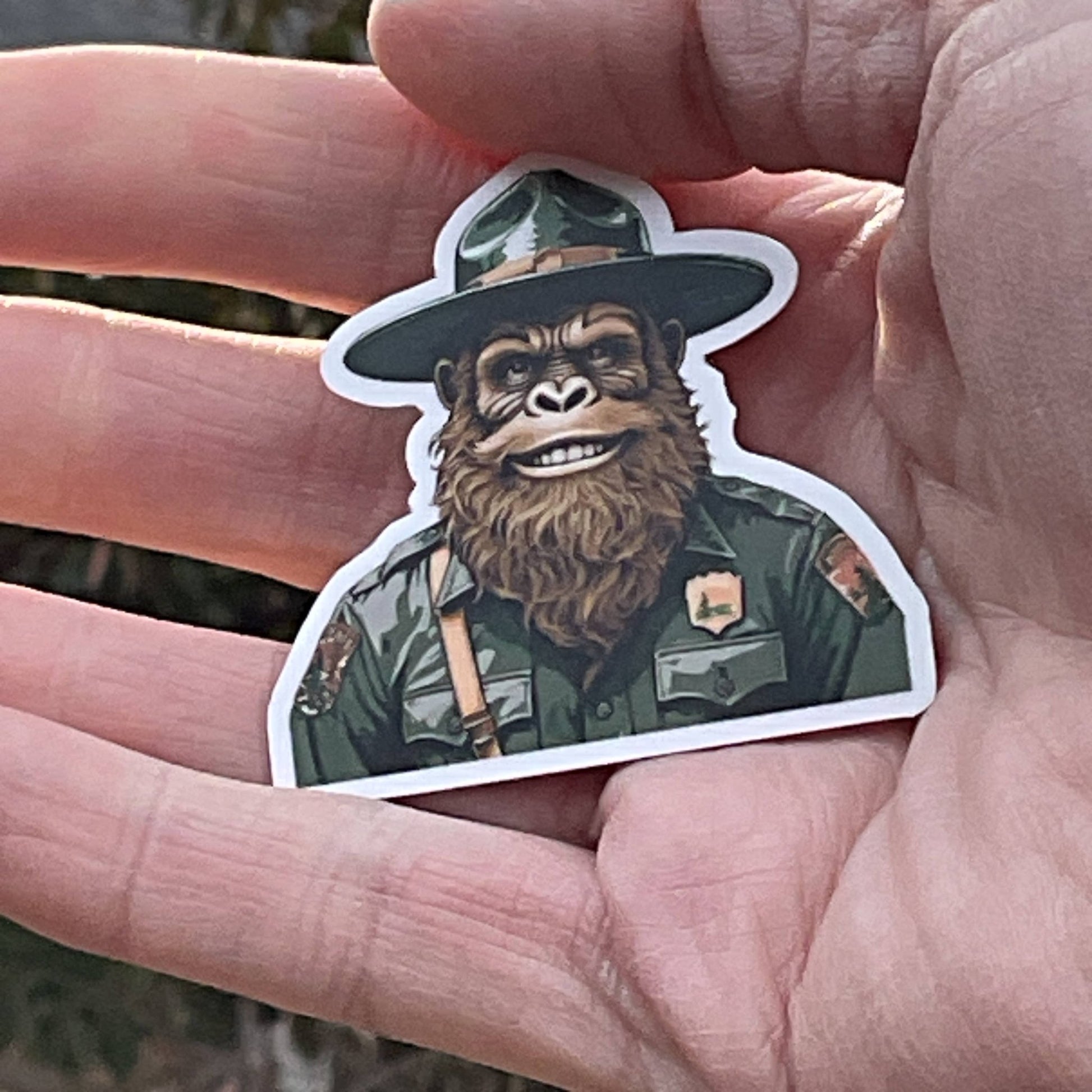 Happy Park Ranger Sasquatch or Bigfoot Vinyl 3" Vinyl Sticker - Wander Together Outfitters