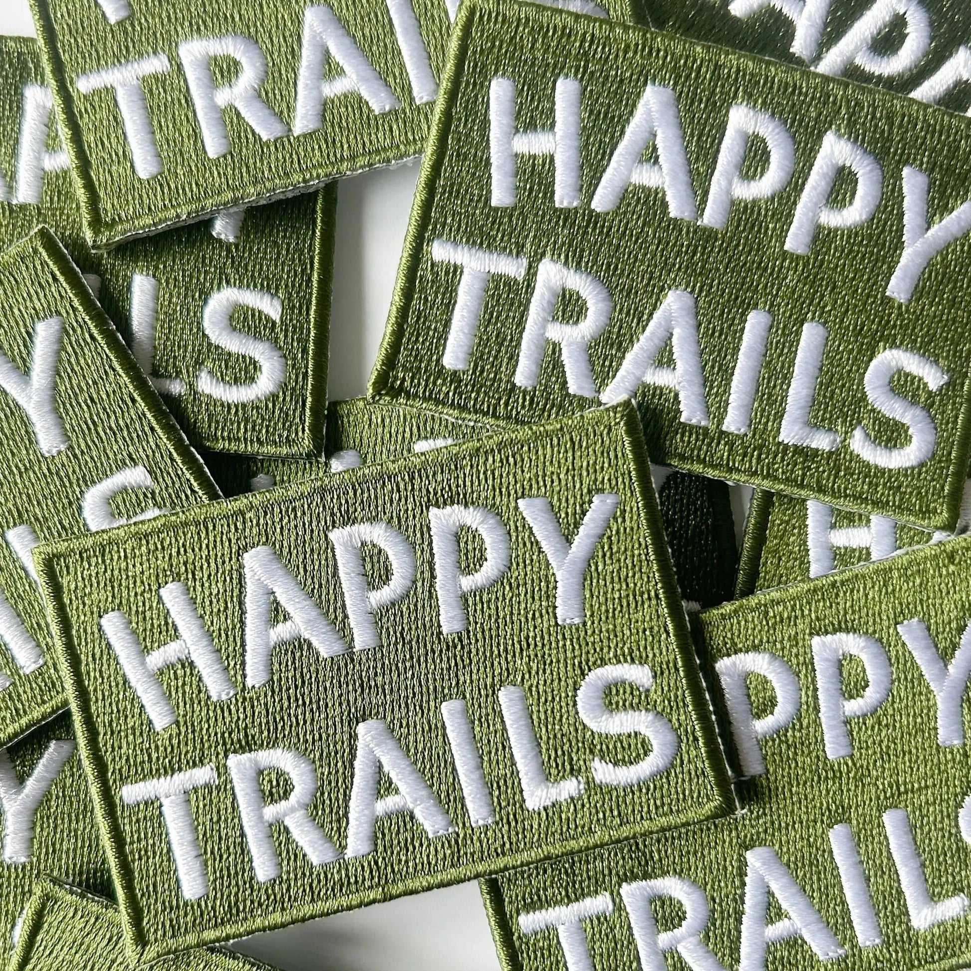 "Happy Trails" Embroidered Iron - On Patch ( Green and White or Navy and White) - Wander Together Outfitters