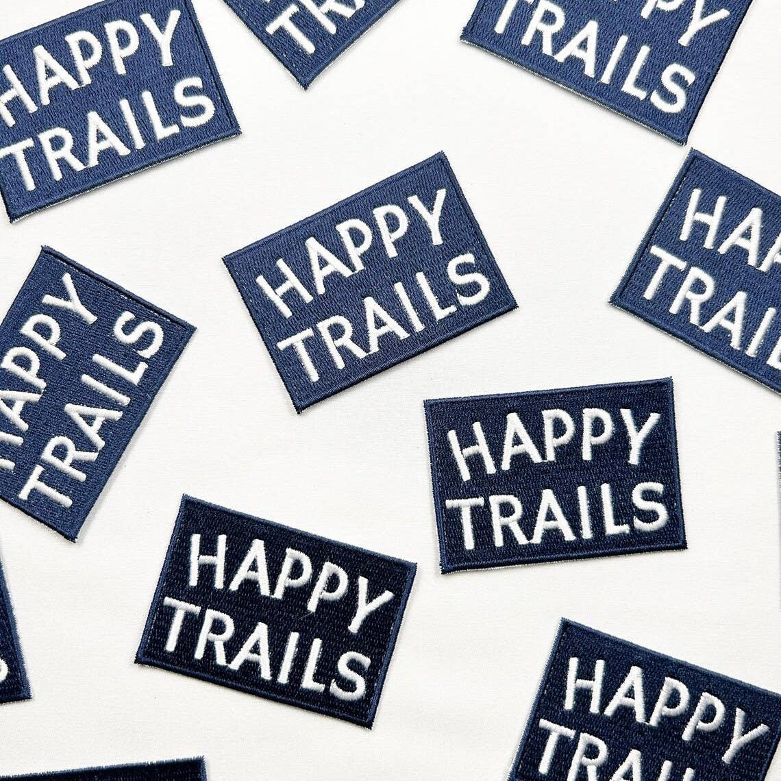 "Happy Trails" Embroidered Iron - On Patch ( Green and White or Navy and White) - Wander Together Outfitters
