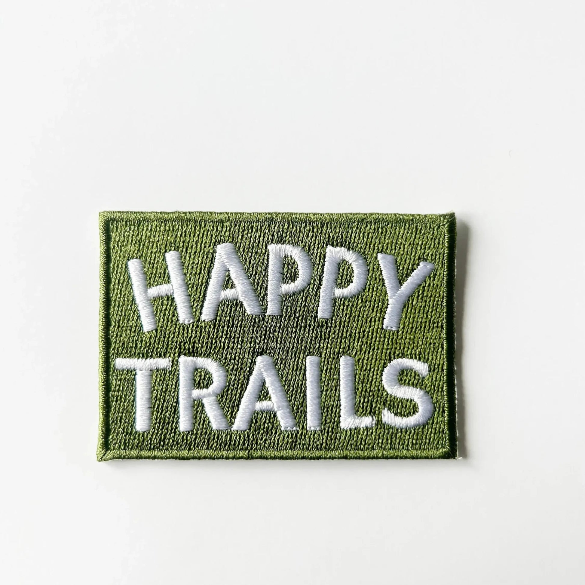 "Happy Trails" Embroidered Iron - On Patch ( Green and White or Navy and White) - Wander Together Outfitters