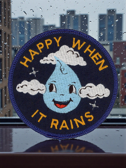 "Happy When It Rains" Iron On Embroidered Patch - Wander Together Outfitters