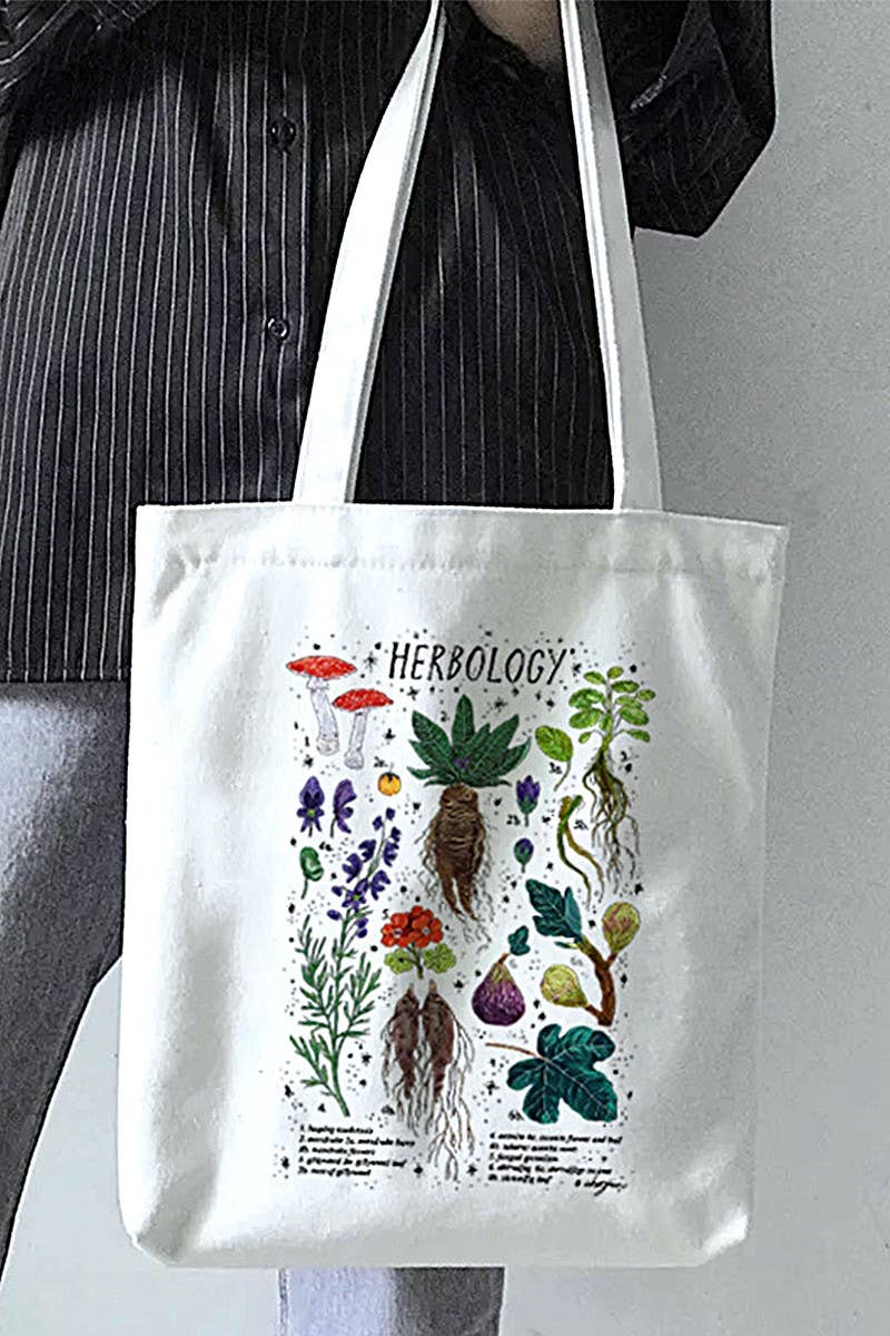 Herbology Printed Canvas Shoppers Shoulder Tote Bag - Wander Together Outfitters