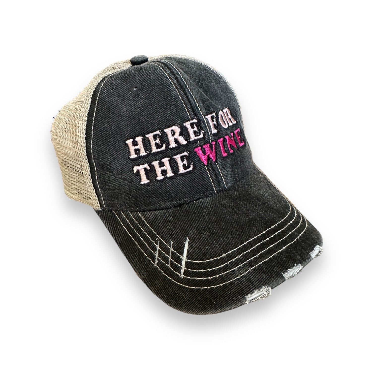 “Here For The Wine” Distressed Cap - Wander Together Outfitters