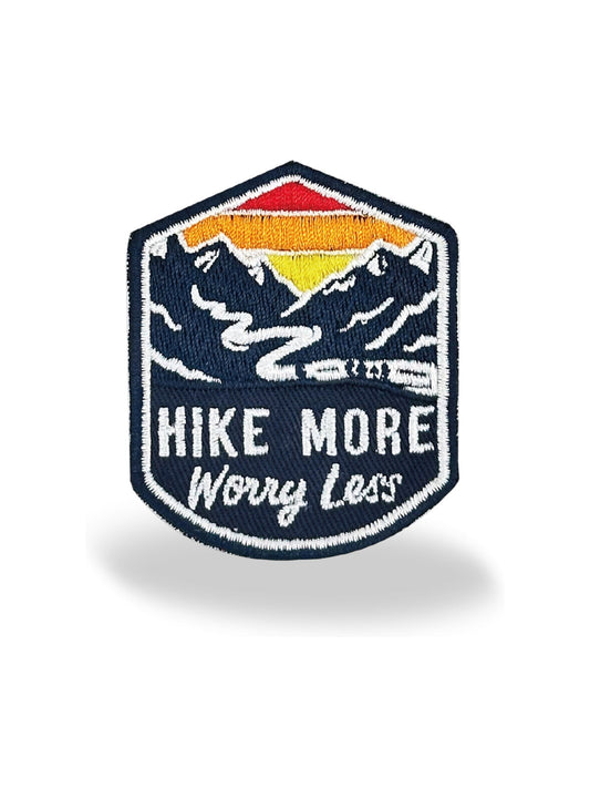 "Hike More Worry Less" Iron On Embroidery Patch - Wander Together Outfitters