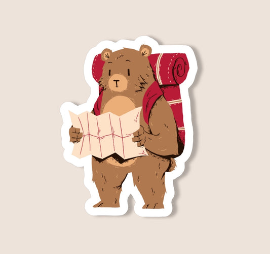 Hiking Bear with Map 3" Vinyl Sticker - Wander Together Outfitters
