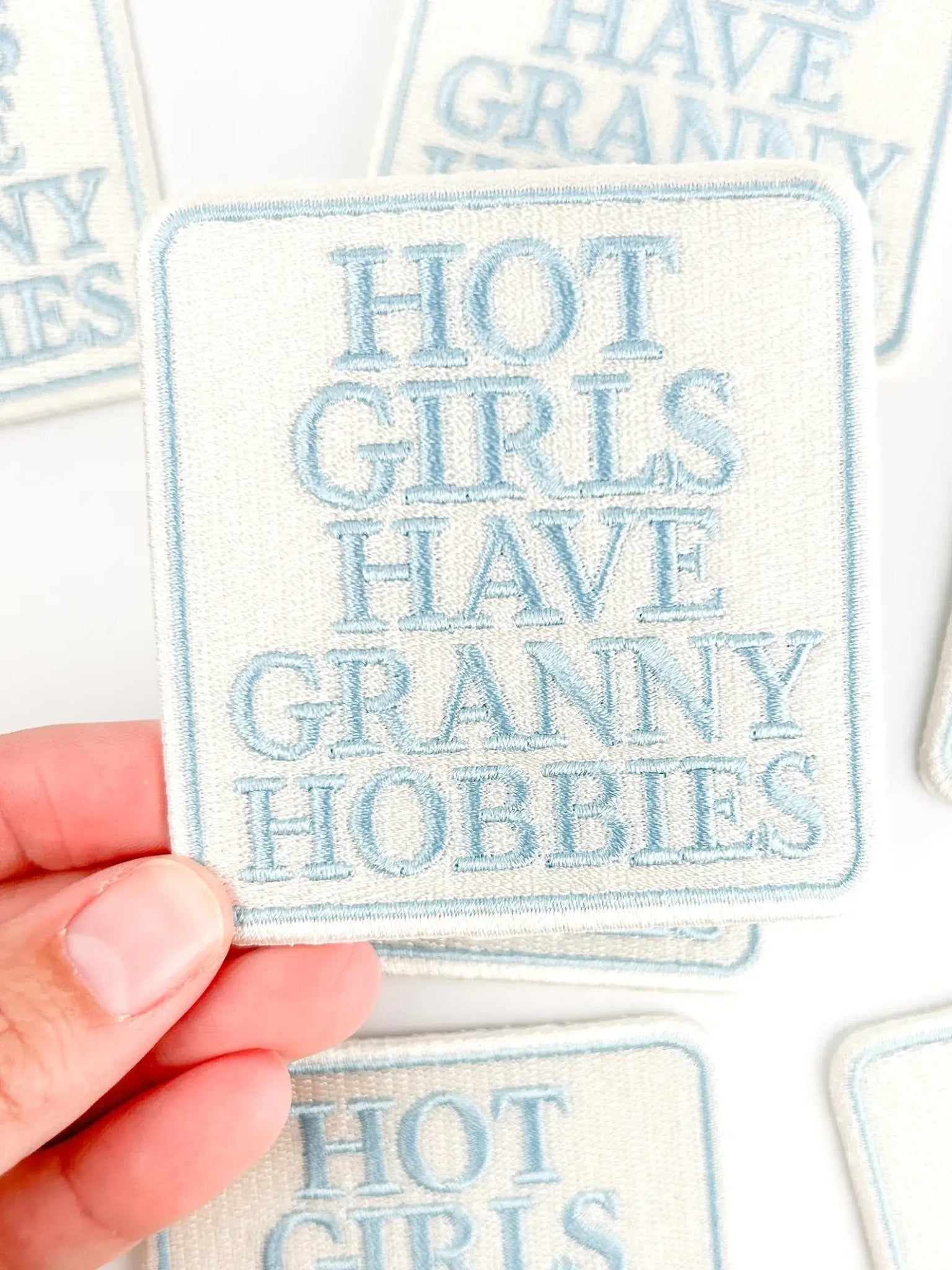 "Hot Girls Have Granny Hobbies" Embroidered Iron On Patch - Wander Together Outfitters