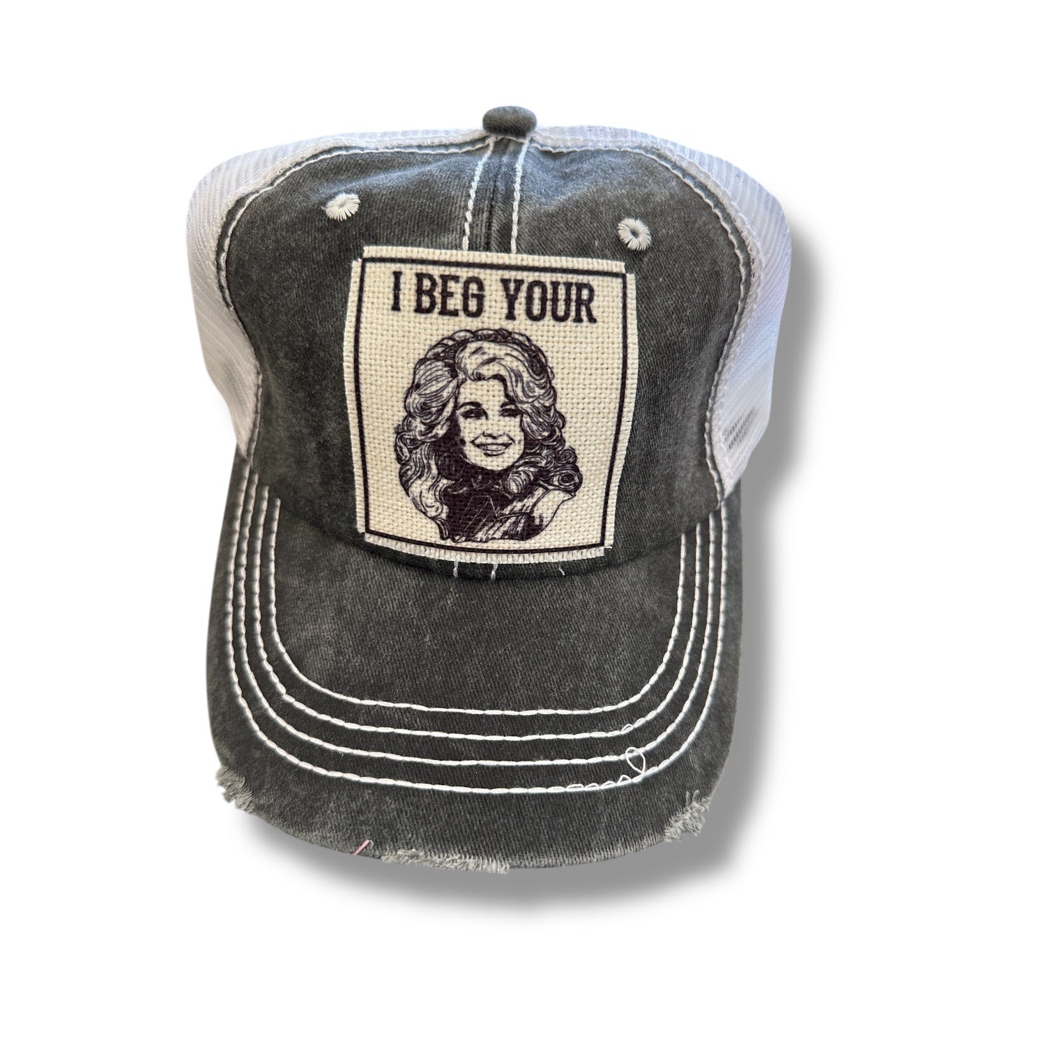 "I Beg Your (Parton)" Dolly Distressed Trucker Caps - Wander Together Outfitters