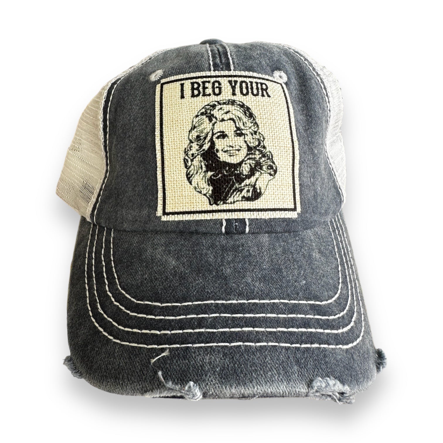 "I Beg Your (Parton)" Dolly Distressed Trucker Caps - Wander Together Outfitters