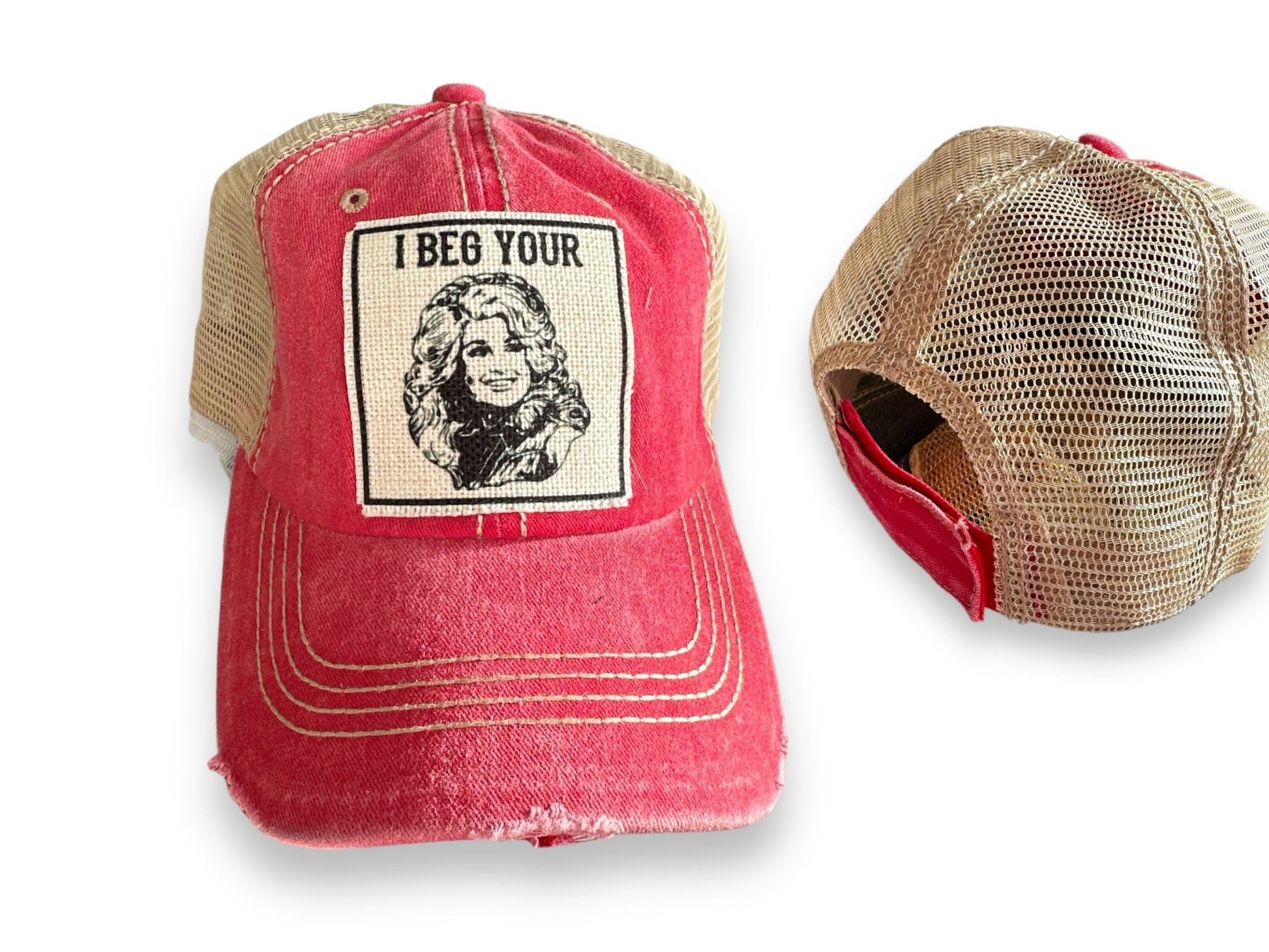 "I Beg Your (Parton)" Dolly Distressed Trucker Caps - Wander Together Outfitters