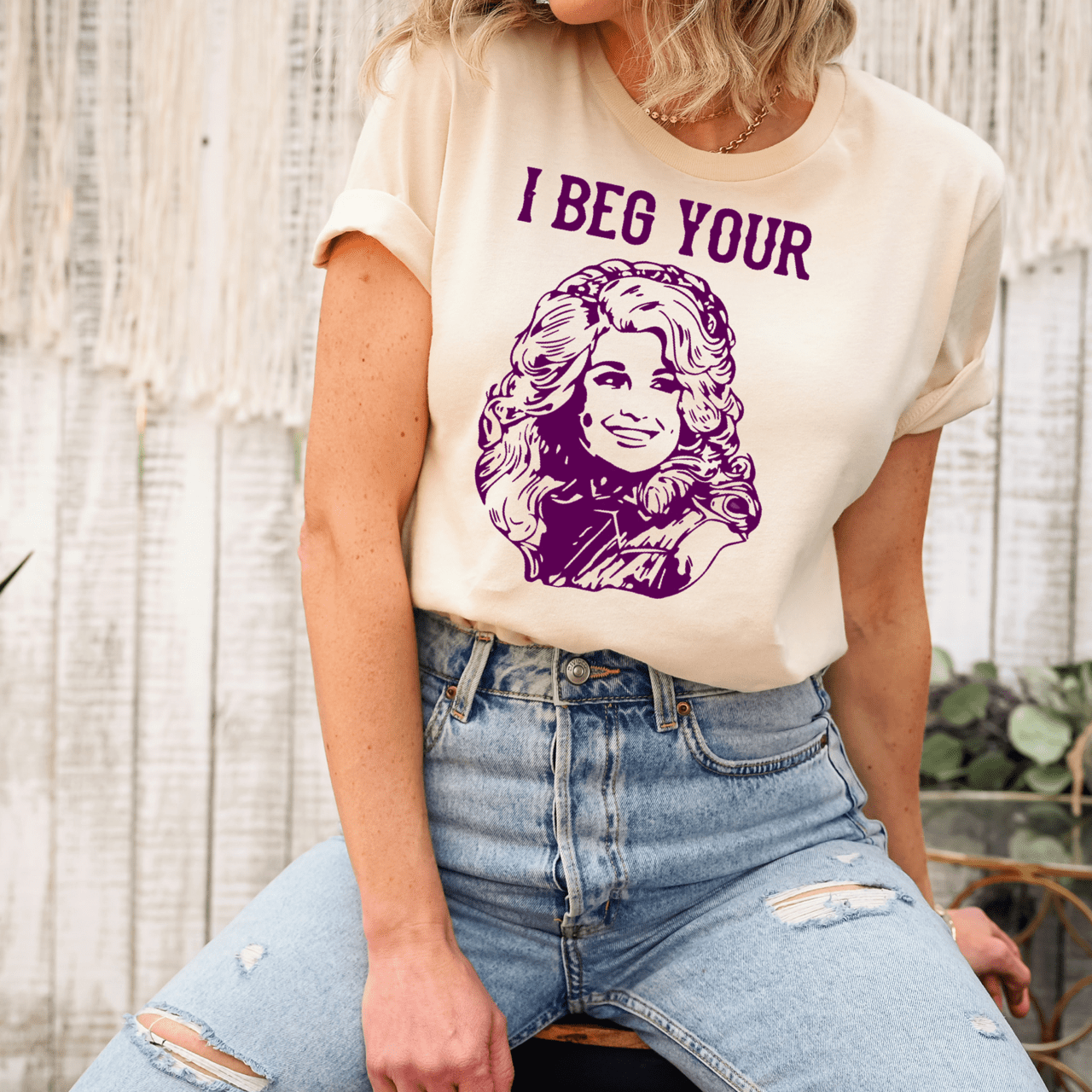 "I Beg Your (Parton)" Dolly Themed T-Shirt - Wander Together Outfitters