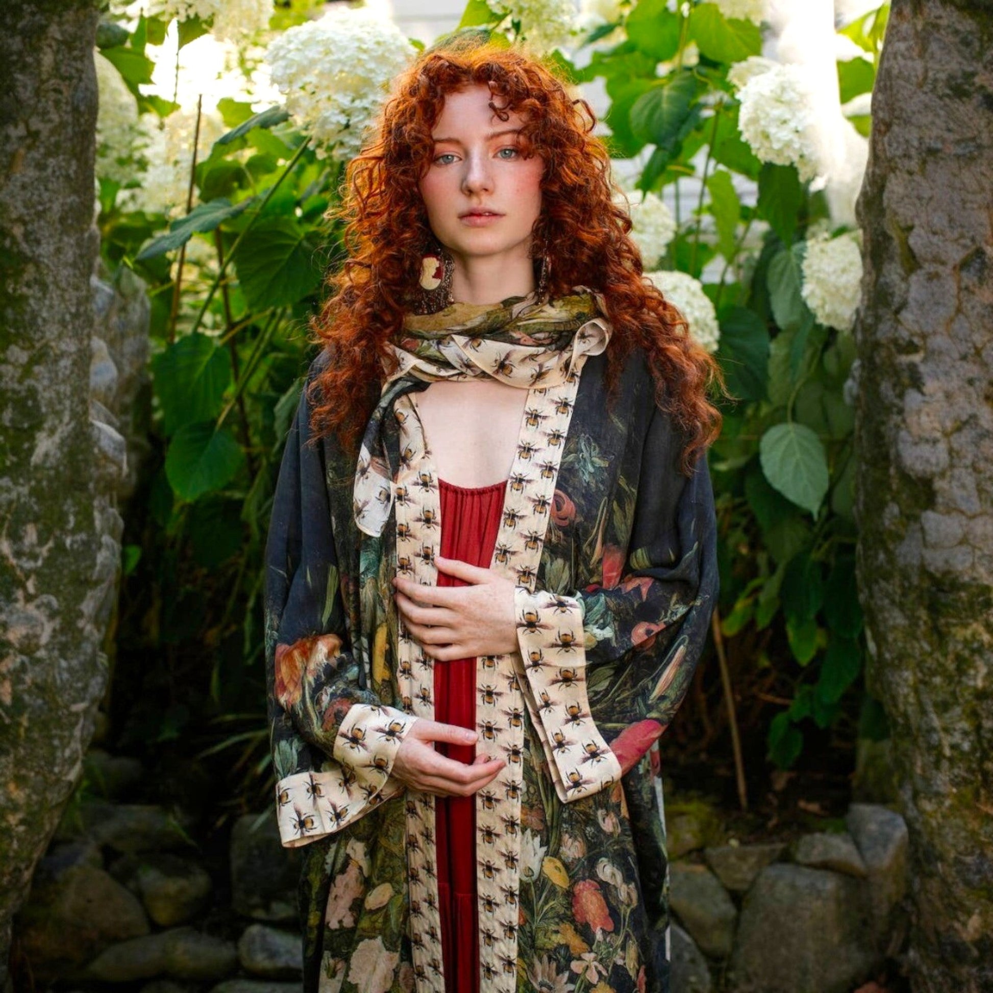 "I Dream In Flowers" Bohemian Scarf with Bees - Wander Together Outfitters